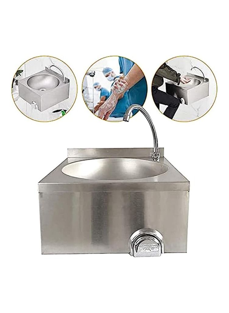 كيتسترون حوض غسيل اليدين التجاري الذي يعمل بالركبة، جداري مع حوض من الفولاذ المقاوم للصدأ وصنبور مزج حار وبارد للمطبخ، مصمم للاستخدام في الهواء الطلق. - Image 4